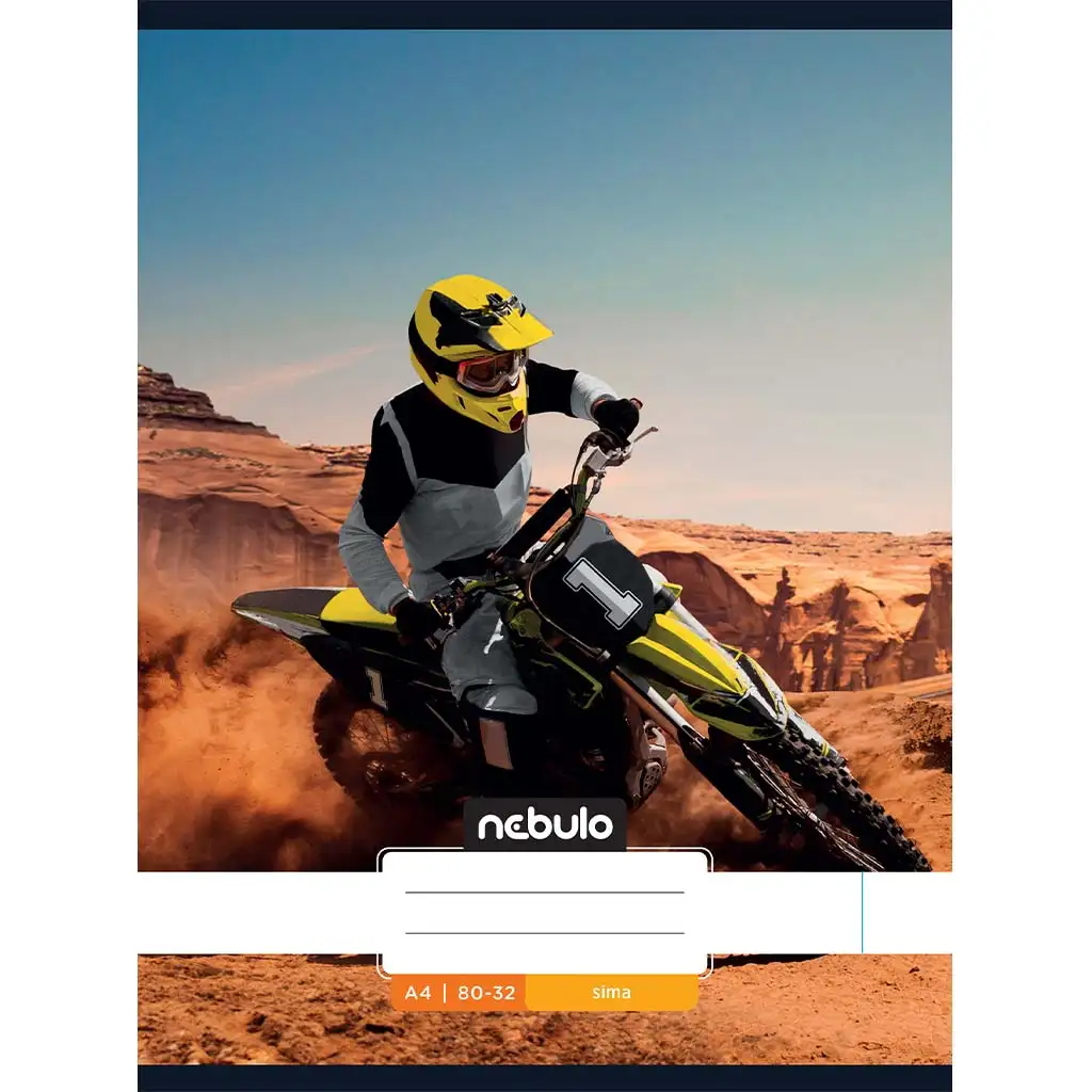 Nebulo: Zošit s hladkými listami, zošívaný, s motokrosovým motívom, 80 strán, formát A4