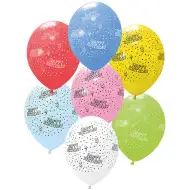 Balóny s nápisom „Happy Birthday“, bodkované – sada 6 ks