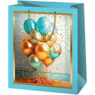 Cardex: Modro-zlatá exkluzívna darčeková taška so strednou veľkosťou a motívom balónov 18x10x23 cm