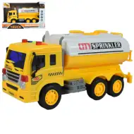 City Truck: Žltý nákladný auto s nádržou so svetlom a zvukom 1/18