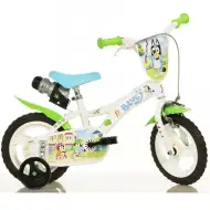 Detský bicykel Bluey 12” s držiakom na fľašu a pomocnými kolieskami v bielo-modro-zelenej farbe – bicykel Dino Bikes