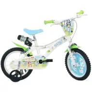 Detský bicykel Bluey 14” s držiakom na fľašu a bočnými kolieskami v bielo-modro-zelenej farbe – bicykel Dino Bikes