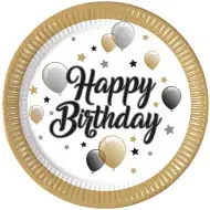 Elegantné narodeninové papierové taniere s nápisom „Happy Birthday“, sada 8 ks.