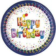 Farebný narodeninový papierový tanier s nápisom "Happy Birthday", 8 ks sada, 20 cm