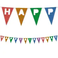 Farebný recyklovateľný banner s nápisom Happy Birthday, 200 cm