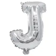 Fóliový balón v tvare písmena J striebornej farby – písmeno J 32 cm
