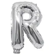 Fóliový balón v tvare písmena R striebornej farby – písmeno R 32 cm
