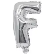 Fóliový balón v tvare písmena striebornej farby – písmeno F 32 cm