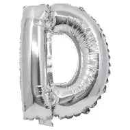 Fóliový balónik v tvare písmena D striebornej farby – písmeno D 32 cm