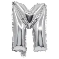 Fóliový balónik v tvare písmena M striebornej farby – písmeno M 32 cm