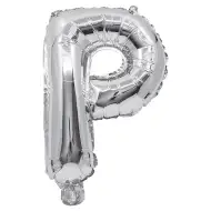 Fóliový balónik v tvare písmena P striebornej farby – písmeno P 32 cm