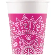 Mandala fuksia-biela papierový pohár 8 ks set 200 ml