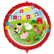 Narodeninový fóliový balón – s nápisom „Happy Birthday“, s motívom farmárskych zvierat, 46 cm