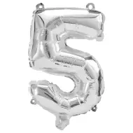Početné fóliové balóny striebornej farby – číslo 5, 32 cm