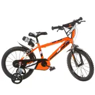 R88 16” detský bicykel s držiakom na fľašu a bočnými kolieskami v oranžovo-čiernej farbe – bicykel Dino Bikes