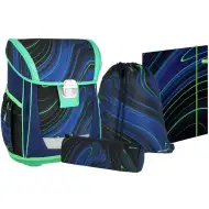 Spirit: Blue Stripes modro-zelené pruhy na čiernom podklade školská taška, batoh 4-dielna súprava 41x20x32cm