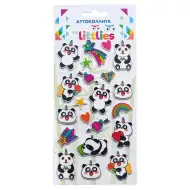 The Littlies: Panda medvedík 3D pufi nálepky sada 10x22cm rozmer