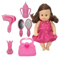 Cikajúca bábika Dorina 36 cm s hnedými vlasmi a kaderníckym set, príslušenstvom a zvukovými efektmi