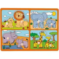Divoké zvieratá s mláďatami, drevené puzzle s rukoväťou - Woodyland