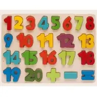 Farebné drevené puzzle - vkladačka s číslami od 1 po 20,  23 dielny set