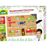 LENA: Korková tabuľa s kladivom 64-dielny hrací set - Vozidlá
