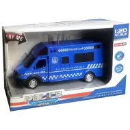 Policajný minibus so zotrvačníkom, so svetelnými a zvukovými efektmi vo veľkosti 1/20