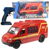 RC Diaľkovo ovládaný červený hasičský mikrobus so svetelnými efektmi 2,4GHz 1/12   30cm