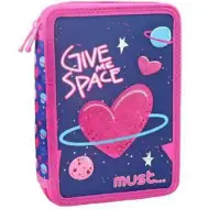 Space Heart: Ružový a fialový vyklápací dvojposchodový plnený peračník 15x21x5cm