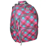 Spirit: E-Bag ružová a tyrkysová kockovaná zaoblená školská taška, batoh 46x34x22cm
