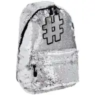 Spirit: Hashtag Silver školská taška s flitrami, batoh v striebornej farbe 41x32x21cm