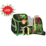 Spirit: T-Rex školská taška s 3D vzorom a s LED, batoh 5 dielny set