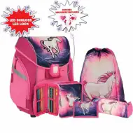 Spirit:Magický jednorožec ergonomická školská taška s 3D vzorom a LED svetlom 5-dielny set 34x22x41c
