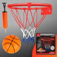 Súprava kovového basketbalového prsteňa s farebnou sieťkou, loptou a pumpou, 22 cm