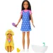 Bábika Barbie v šatách so srdiečkami, súprava na babysitting – Mattel
