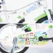 Detský bicykel Bluey 14” s držiakom na fľašu a bočnými kolieskami v bielo-modro-zelenej farbe – bicykel Dino Bikes