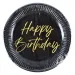 Elegantné čierno-zlaté papierové taniere s nápisom "Happy Birthday", 8 ks, 23 cm