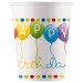 Farebné balónikové narodeninové papierové poháre s nápisom "Happy Birthday" 200 ml, sada 8 ks.