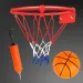 Súprava kovového basketbalového prsteňa s farebnou sieťkou, loptou a pumpou, 22 cm